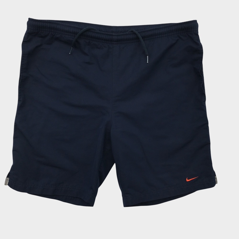 VINTAGE Nike Mens Y2K‎ Navy Shorts Elastic Waist Drawstring Swoosh Logo Size M